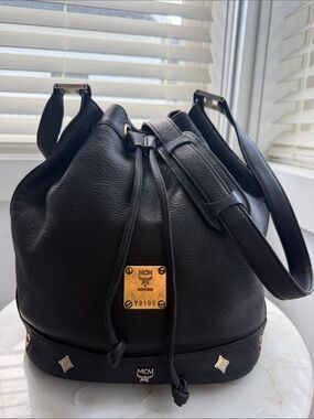 Vintage MCM Leather Drawstring Bucket Bag